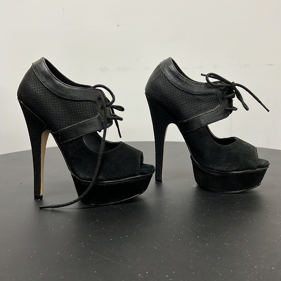 Colin Stuart lace up High Heels black leather suede women shoes size 5 - Picture 1 of 9